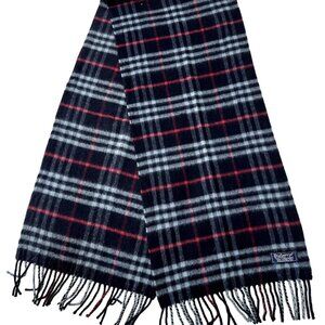 Burberrys Classic Check Scarf Black 100% Cashmere Unisex Scarf Made In England